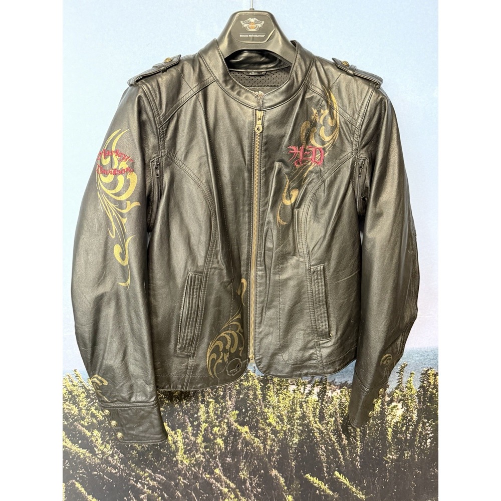 Harley-Davidson Women's Tribal Cross Black Leather Jacket L  2008
